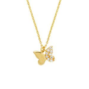 14K Solid Gold Butterfly Diamond Pendant Necklace